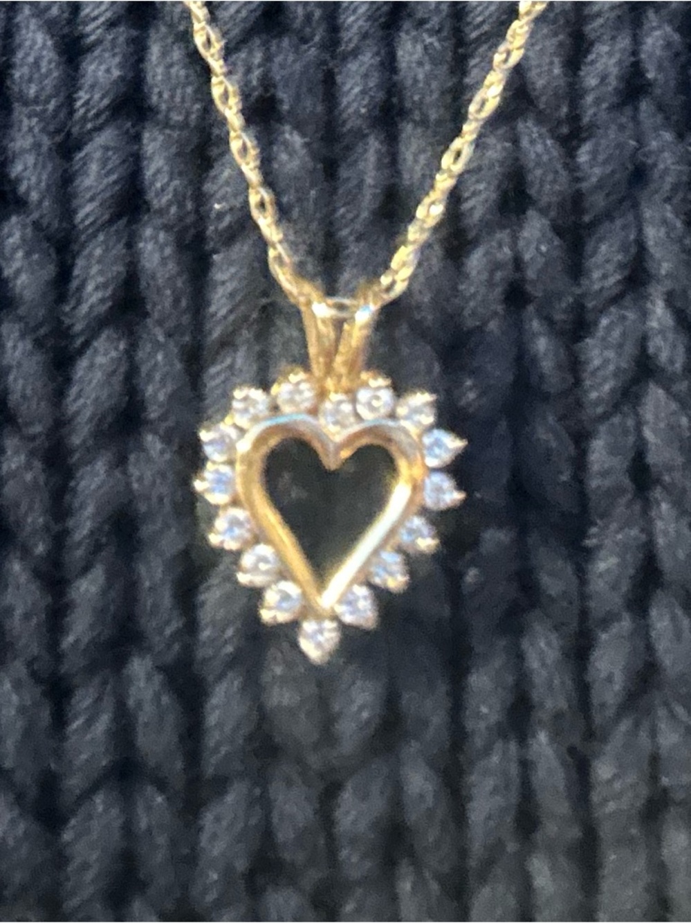 14K Gold Heart Pendant Necklace with Diamond Heart Pendant - Antique